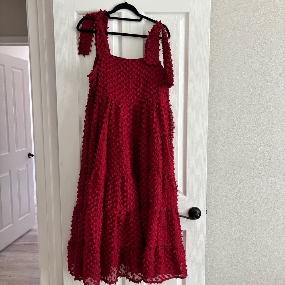 Sister Jane Red Textured Pom-Pom Midi Dress